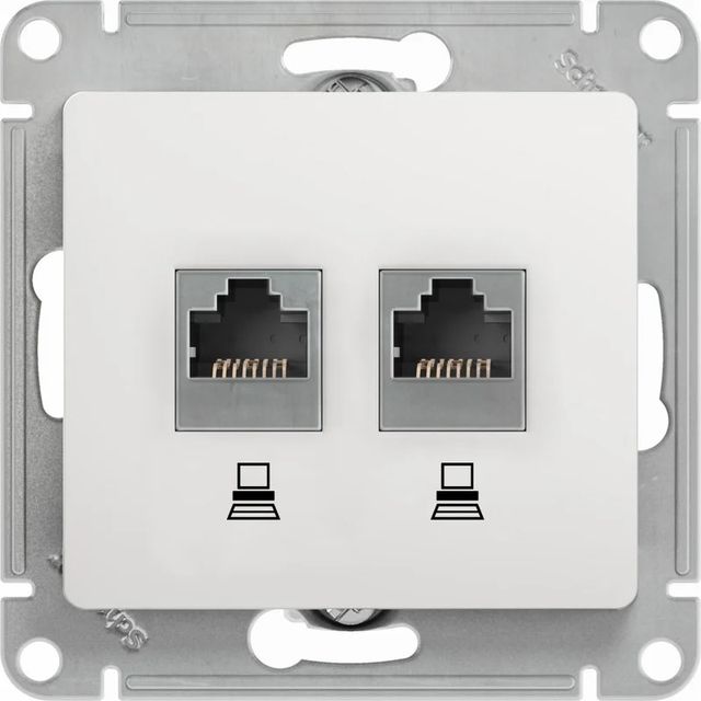 Розетка компьютерная RJ45+RJ45 кат.5е Glossa Белый