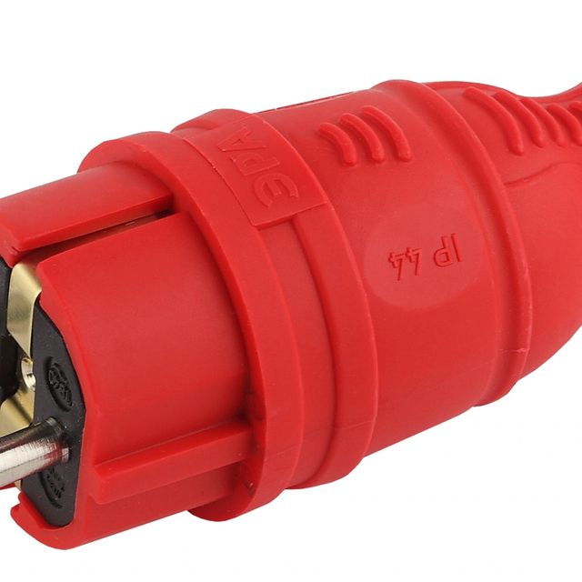 Вилка каучуковая с/з прямая 16А IP44 красная ЭРА