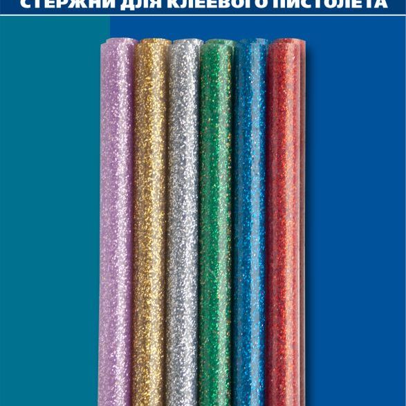 Клей для клеевого пистолета 7*100мм цветные 6 цветов 12шт. металлик Практика