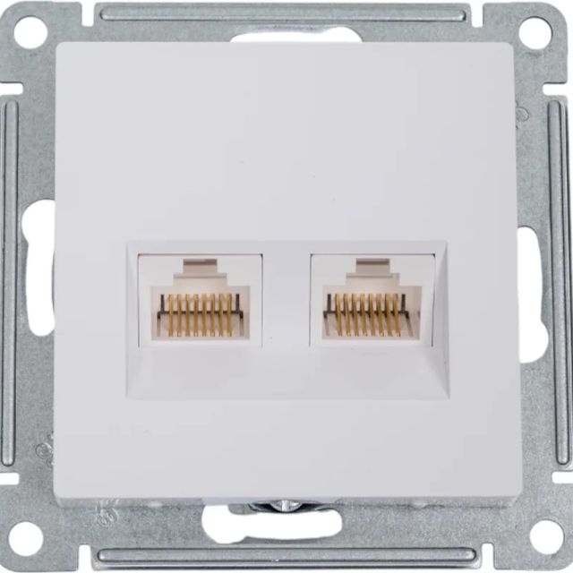 Розетка компьютерная 2-местная Atlas Design RJ45+RJ45 кат.5Е механизм Белый
