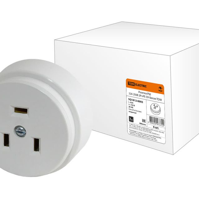 Розетка РШ 32А 250В 2Р+РЕ ОУ белая TDM
