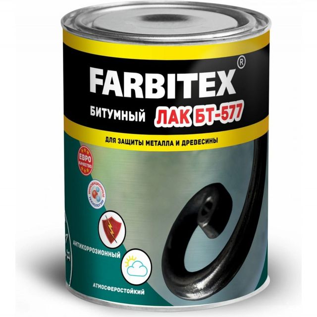 Лак БТ-577 битумный Farbitex 0,4/0,5л
