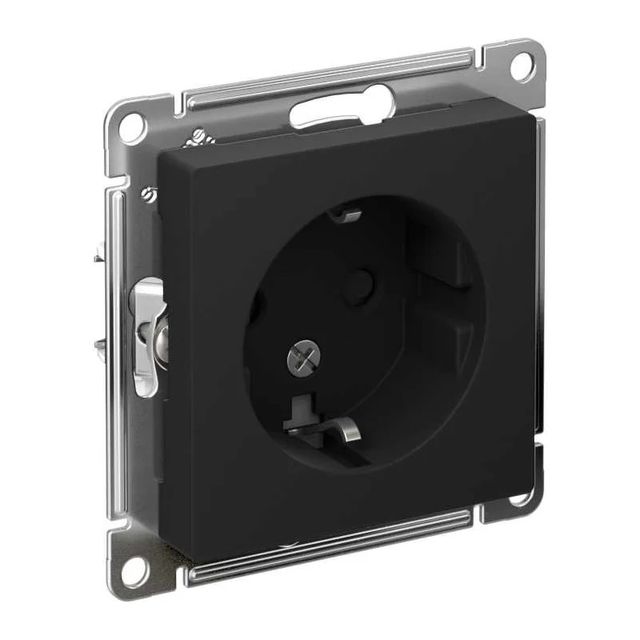 Розетка с заземлением защитными шторками Atlas Design, 16А, механизм, карбон, Systeme Electric
