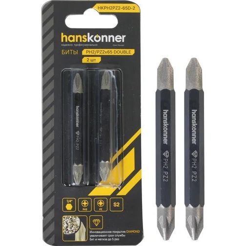 Биты PH2-PZ2 65 мм 2 шт Hanskonner HKPH2PZ2-65D-2