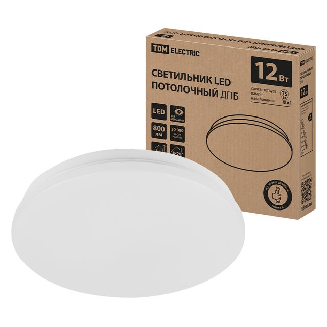 Светильник LED потолочный ДПБ 01, 12 Вт, 6000 К, Классика, TDM