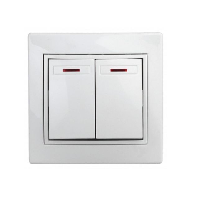 Выключатель двойной с подсветкой INTRO 10А-250В IP20 СУ Plano Белый