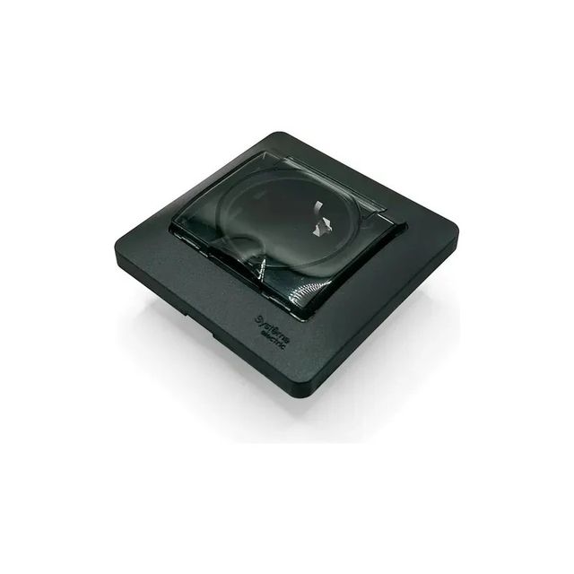 Розетка с заземлением защитные шторки 16А IP44 в сборе антрацит GLOSSA