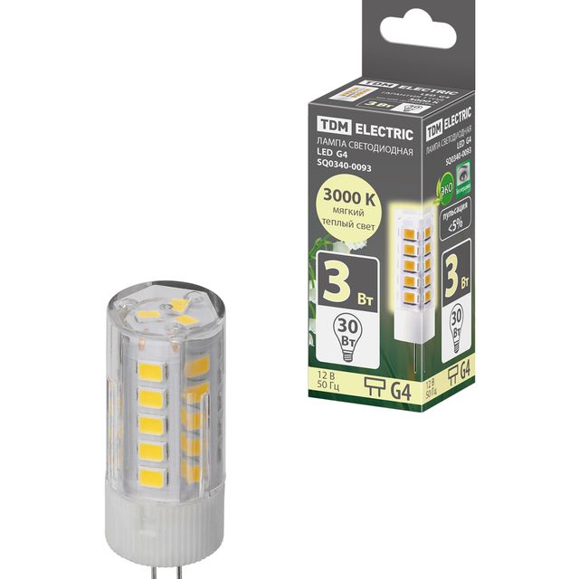 Лампа светодиодная G4-3 Вт-AC/DC 12 В-4000 К SMD 16*43 мм TDM