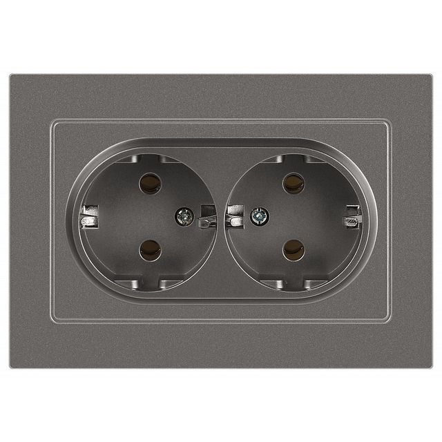 Розетка Intro Accent 6-205-09 двойная с заземлением двойная 2X2P+E Schuko 16А-250В IP20 СУ AL/CU тит