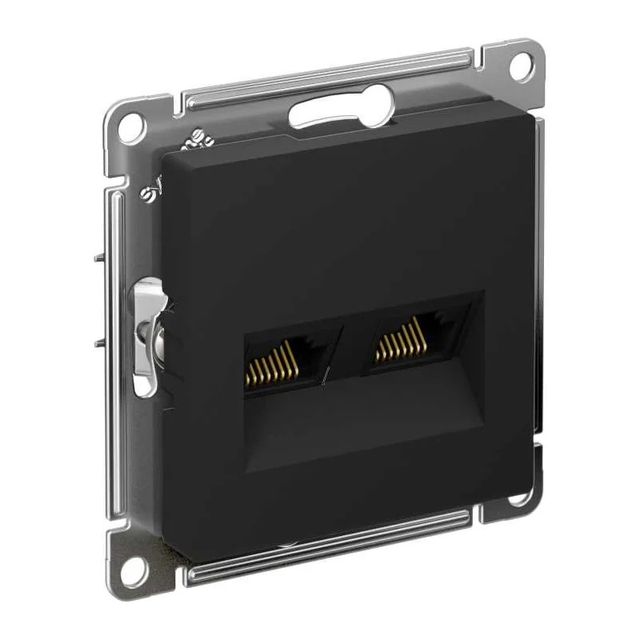 Розетка компьютерная 2-местная Atlas Design RJ45+RJ45 кат.5Е механизм Карбон