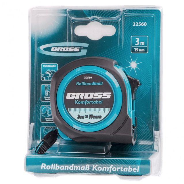 Рулетка Komfortabel 3м*19мм обрезиненный корпус Gross