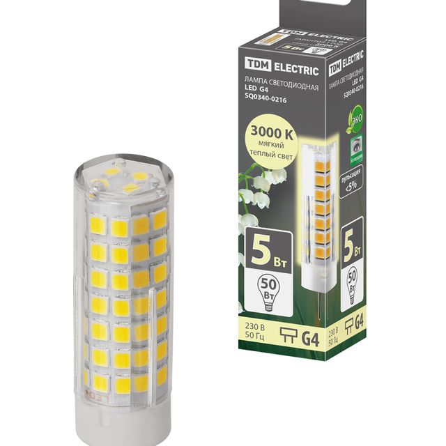 Лампа светодиодная G4-5 Вт-230 В-6500 К SMD 16*55 мм TDM