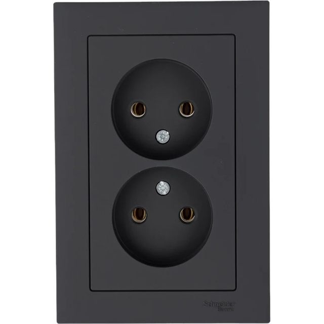 Розетка двойная без заземления Atlas Design, 16А, в сборе, карбон, Systeme Electric