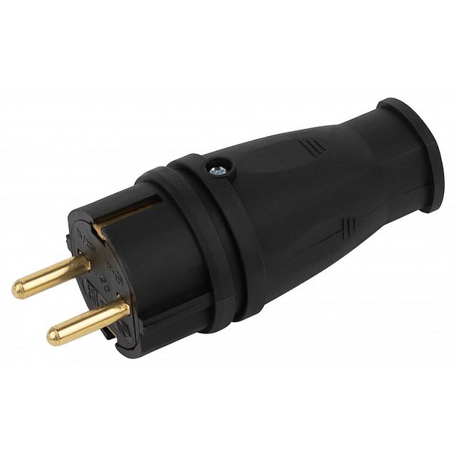 Вилка ЭРА каучуковая c заземлением 16А IP44 VX10-B-IP44 прямая черная