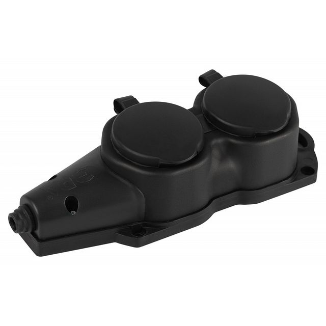 Колодка ЭРА каучуковая с заземлением 2 розетки 16A IP44 KX-2e-B-IP44 черная
