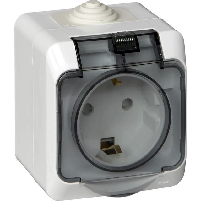 Розетка с заземлением защитные шторки IP44 ЭТЮД PA16-044b