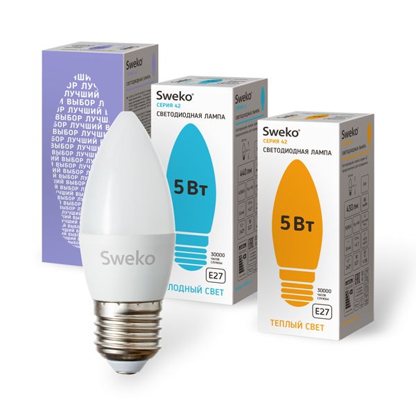 Лампа 42 серия светодиодная 42LED-C35-5W-230-3000K-E27