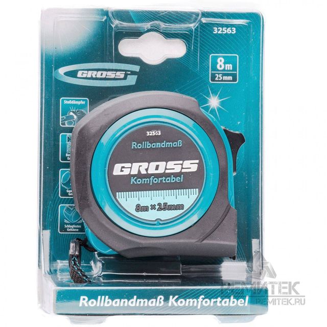Рулетка Komfortabel 8м*25мм обрезиненный корпус Gross