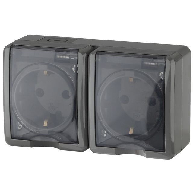 Розетка 2*2Р+Е IP54 шторки 16АХ-250В серый Эра Эксперт