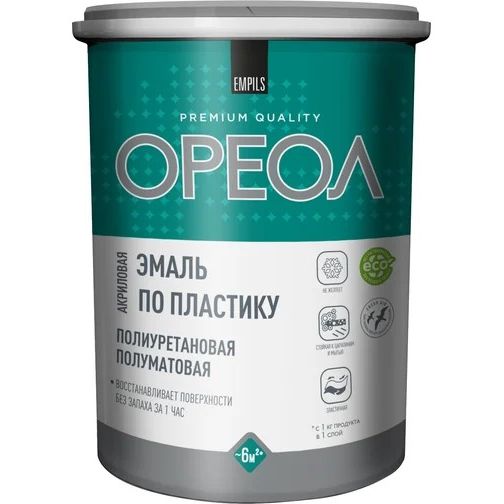 Эмаль по пластику полиуретановая акриловая Ореол полуматовая белая 1,1 кг