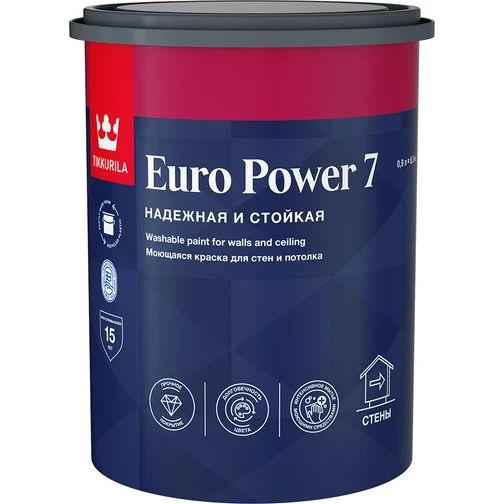 Краска EURO POWER 7стойкая к мытью матовая база С 0,9л TIKKURILA