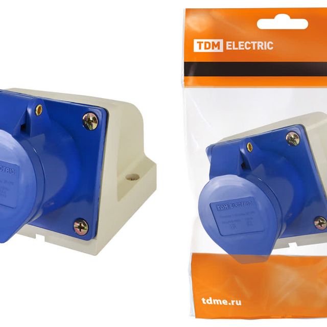 Розетка 113 стационарная 2Р+РЕ 16А 220В IP44 TDM