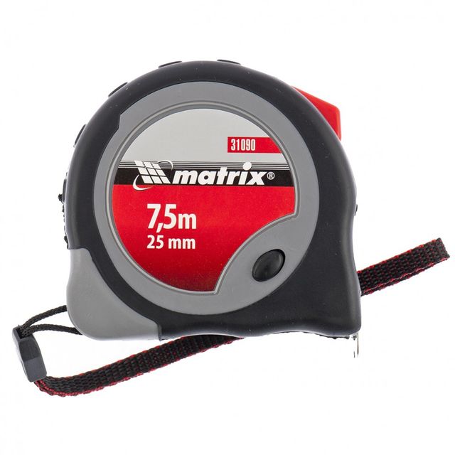Рулетка Continuous Fixation 7,5м*25мм обрезиненный корпус плавная фиксация Matrix