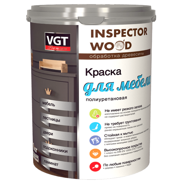 Краска супербелая для мебели полиуретановая база А ВГТ 1кг