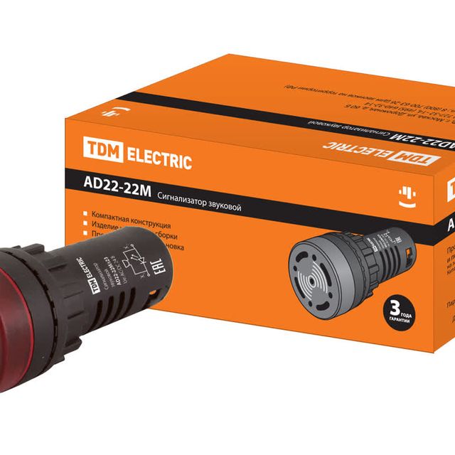 Сигнализатор звуковой AD22-22M/r23 d22 мм (LED) индикация 24 В AC/DC красный TDM