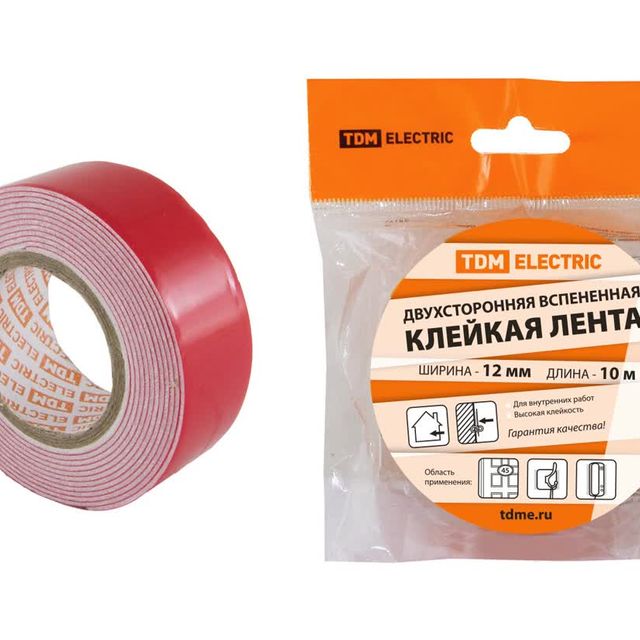 Двухсторонняя вспененная клейкая лента ширина 12 мм длина 10 м TDM