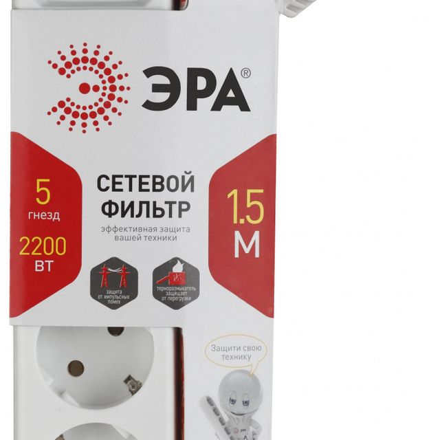 Сетевой фильтр Эра 1,5м 5гн Черный