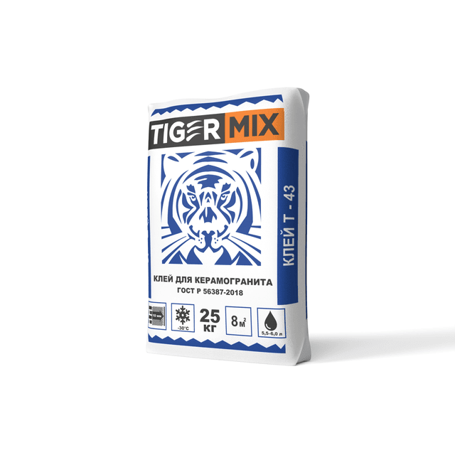Клей для керамогранита Тайгер Микс Tiger mix Т-43 25кг (56шт\упак)