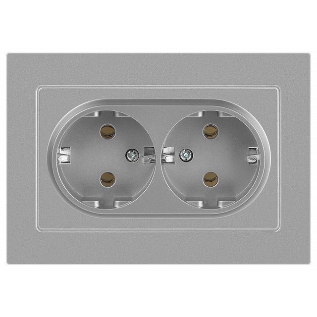 Розетка Intro Accent 6-205-03 двойная с заземлением 2X2P+E Schuko 16А-250В IP20 СУ AL/CU ал