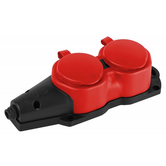 Колодка ЭРА каучуковая с заземлением 2 розетки 16A IP44 KX-2e-RED-IP44 красная