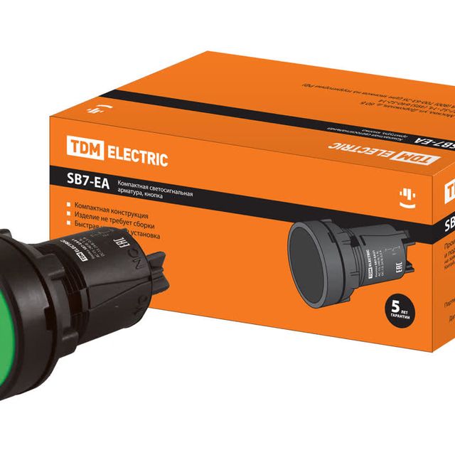 Кнопка SB7-EA31 с возвратом, 1НО, d22 мм, зеленая, IP40 TDM