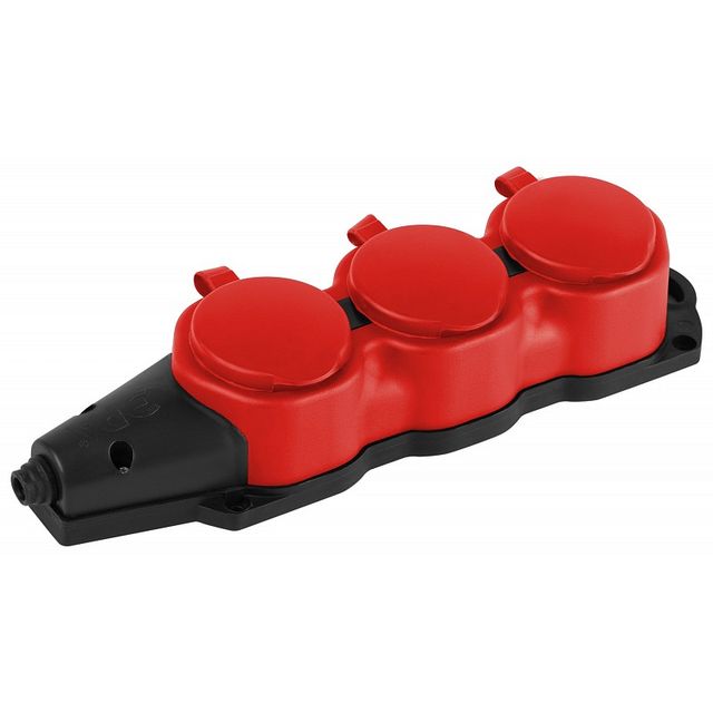 Колодка ЭРА каучуковая с заземлением 3 розетки 16A IP44 KX-3e-RED-IP44 красная