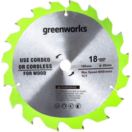 Диск пильный по дереву для циркулярной пилы Greenworks 165*1.6*20 мм 18T