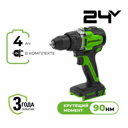 Дрель-шуруповерт аккумуляторный бесщеточный Greenworks GD24DD90 45/90Нм с 1x4Ач и З/У коробка