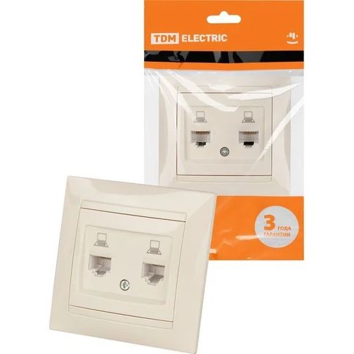 Розетка компьютерная двойная C RJ45 слоновая кость Лама TDM