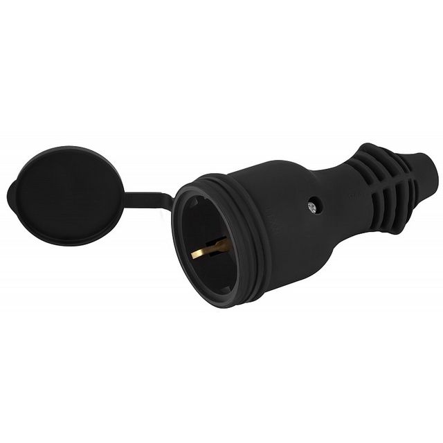 Розетка ЭРА каучуковая c заземлением 16А IP44 RX11-B-IP44 прямая черная