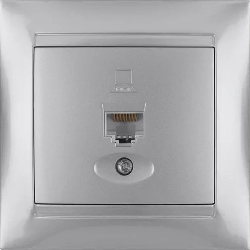 Розетка компьютерная RJ45 серебристый металлик серия Лама TDM
