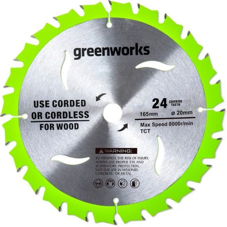 Диск пильный по дереву для циркулярной пилы Greenworks 165*1.6*20 мм 24T