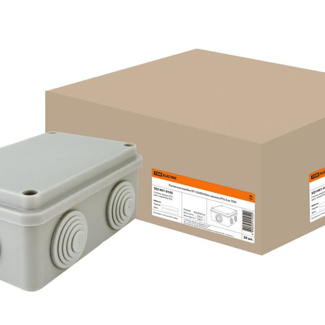 Распаячная коробка ОП 120х80х50мм, крышка, IP55, 6 вх. TDM