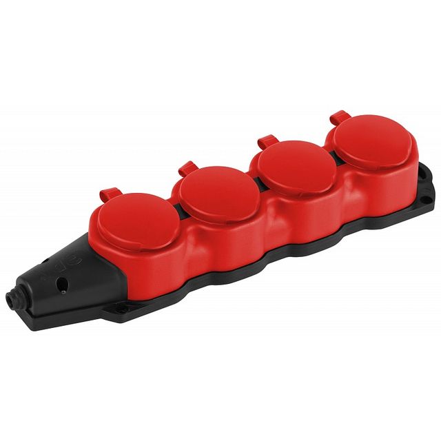 Колодка ЭРА каучуковая с заземлением 4 розетки 16A IP44 KX-4e-RED-IP44 красная