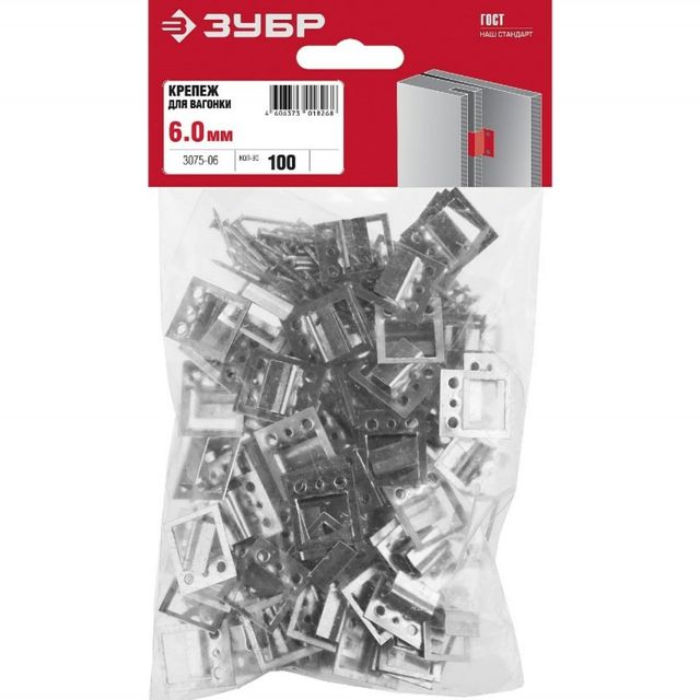 Кляймер №6 для вагонки 100шт Зубр