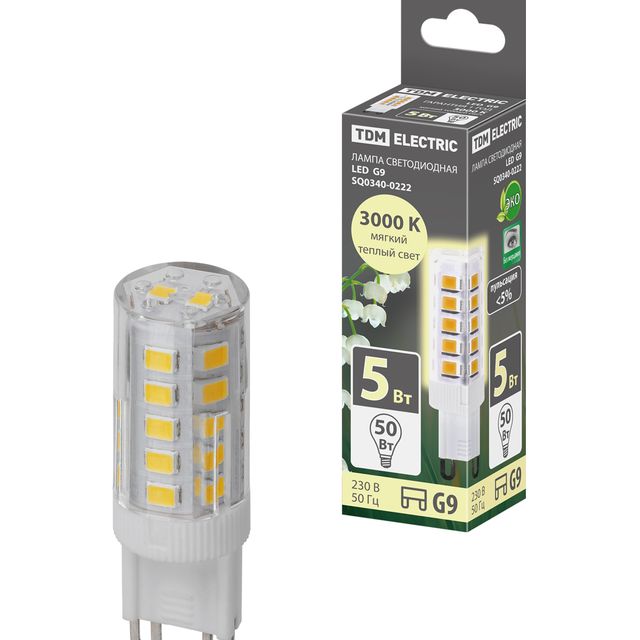 Лампа светодиодная G9-5 Вт-230 В-6500 К SMD 16*49 мм TDM