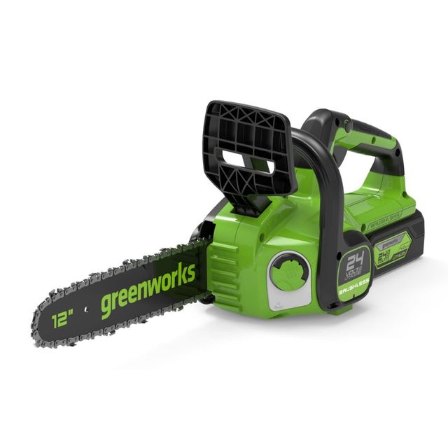 Цепная пила аккумуляторная Greenworks Арт. 2007007UA, 24V, 30см, бесщеточная, c 1хАКБ 2 Ач и ЗУ