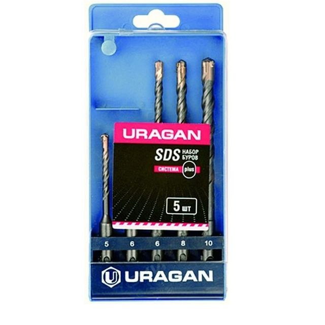 Набор буров по бетону 5-10мм SDS Plus (5шт) Uragan
