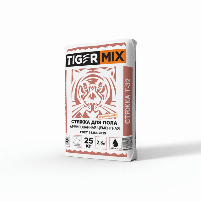 Стяжка для пола цементно песчаная Армированная Тайгер Микс Tiger mix 25кг Т-32 (56шт\упак)