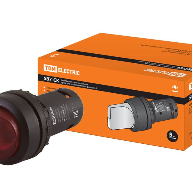Переключатель на 2 положения SB7-CK2462 1НЗ d22 мм с подсветкой 24 В LED красный IP40 TDM